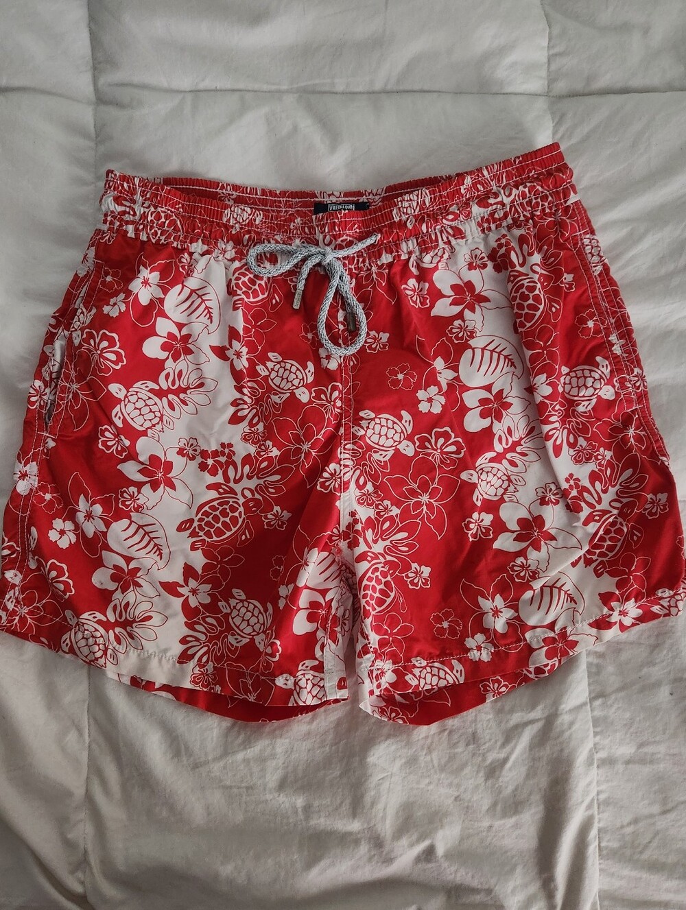 Vilebrequin Swim Trunks Mens L Red Hawaiian Print Turtle Beach Shorts READ